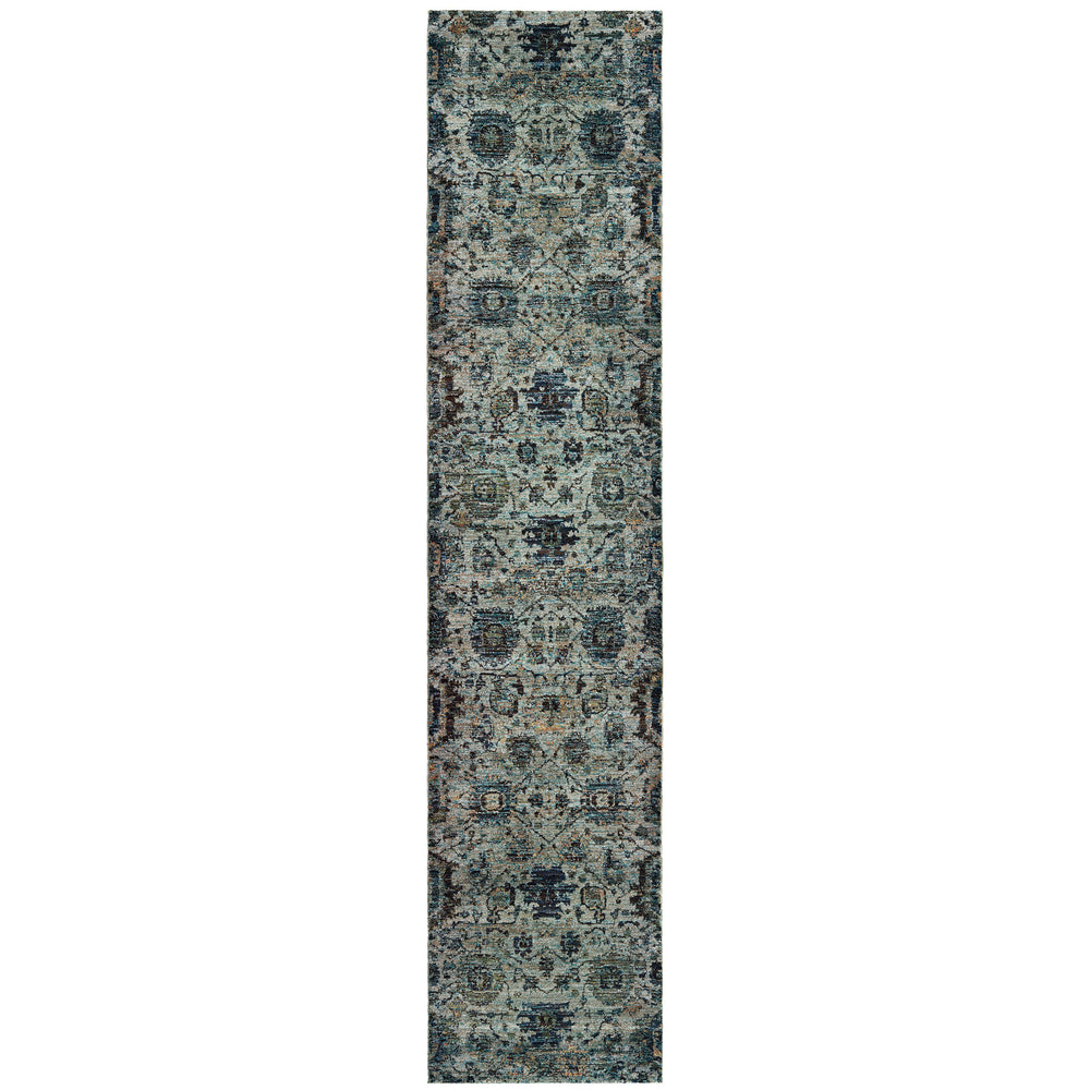 12' Runner Blue and Navy Oriental Power Loom Runner Rug