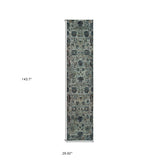 12' Runner Blue and Navy Oriental Power Loom Runner Rug - Homeroots
