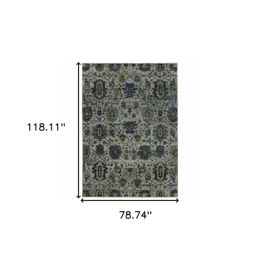 7' X 10' Blue Green Oriental Power Loom Area Rug - Homeroots - Flyclothing LLC