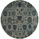 8' Blue Green Round Oriental Power Loom Area Rug - Homeroots