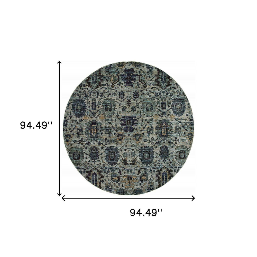 8' Blue Green Round Oriental Power Loom Area Rug - Homeroots - Flyclothing LLC