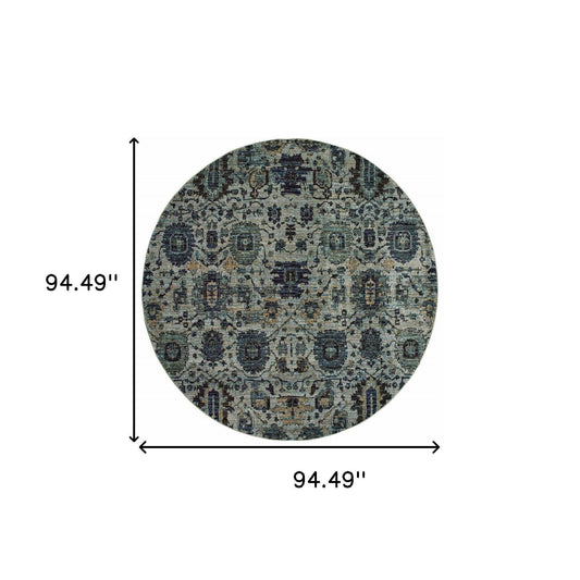 8' Blue Green Round Oriental Power Loom Area Rug - Homeroots - Flyclothing LLC