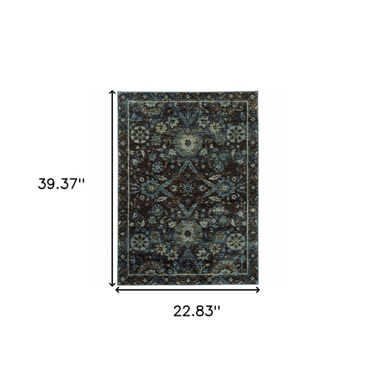 2' X 3' Navy Blue Oriental Power Loom Area Rug - Homeroots - Flyclothing LLC