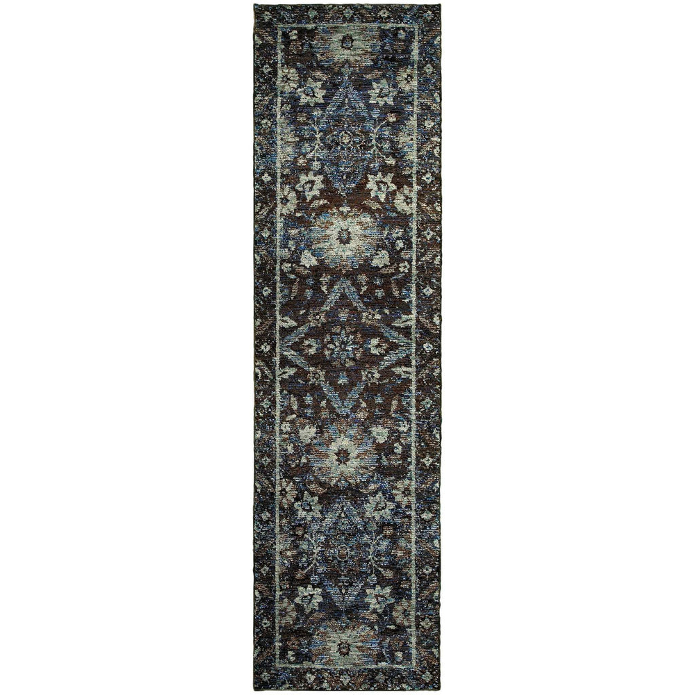 8' Runner Navy Blue Oriental Power Loom Runner Rug - Homeroots - Flyclothing LLC