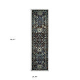 8' Runner Navy Blue Oriental Power Loom Runner Rug - Homeroots - Flyclothing LLC