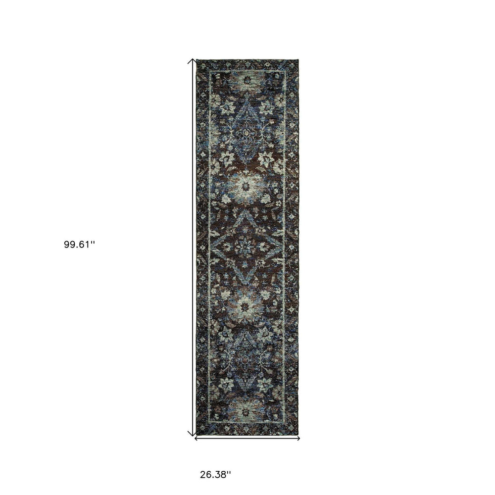 8' Runner Navy Blue Oriental Power Loom Runner Rug - Homeroots - Flyclothing LLC