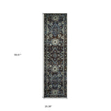 8' Runner Navy Blue Oriental Power Loom Runner Rug - Homeroots - Flyclothing LLC