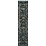 12' Runner Navy and Blue Oriental Power Loom Runner Rug - Homeroots - Flyclothing LLC