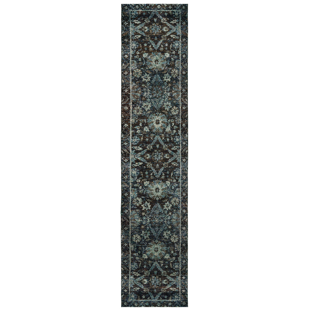 12' Runner Navy and Blue Oriental Power Loom Runner Rug