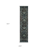 12' Runner Navy and Blue Oriental Power Loom Runner Rug - Homeroots - Flyclothing LLC