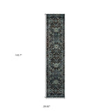 12' Runner Navy and Blue Oriental Power Loom Runner Rug - Homeroots