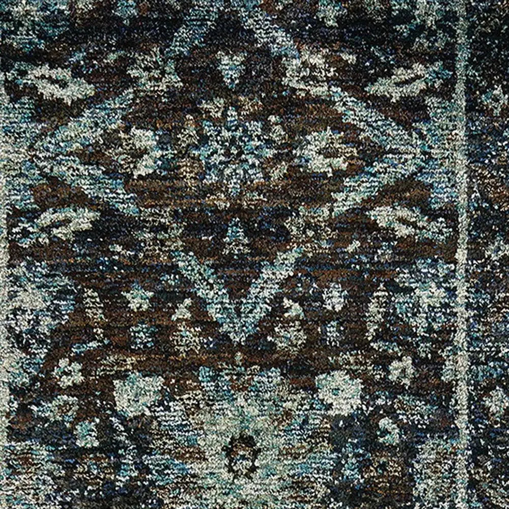 12' Runner Navy and Blue Oriental Power Loom Runner Rug - Homeroots - Flyclothing LLC