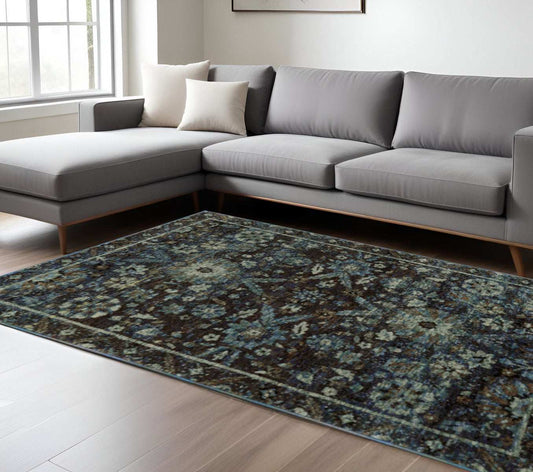7' X 10' Navy Blue Oriental Power Loom Area Rug - Homeroots - Flyclothing LLC
