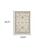 2' X 3' Gray and Ivory Oriental Power Loom Area Rug
