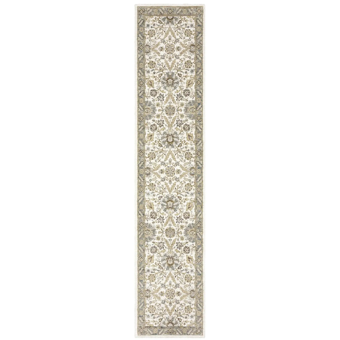12' Runner Gray and Ivory Oriental Power Loom Runner Rug - Homeroots - Flyclothing LLC