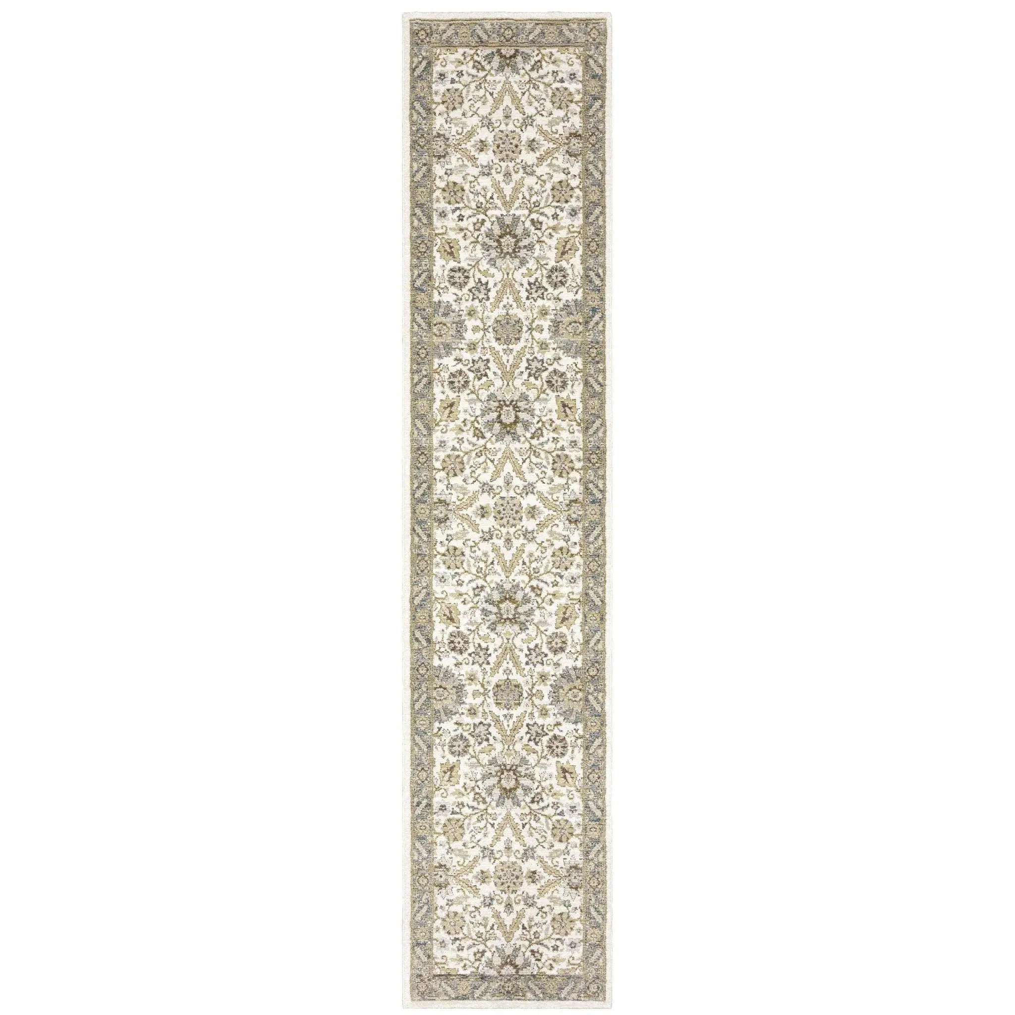 12' Runner Gray and Ivory Oriental Power Loom Runner Rug - Homeroots - Flyclothing LLC