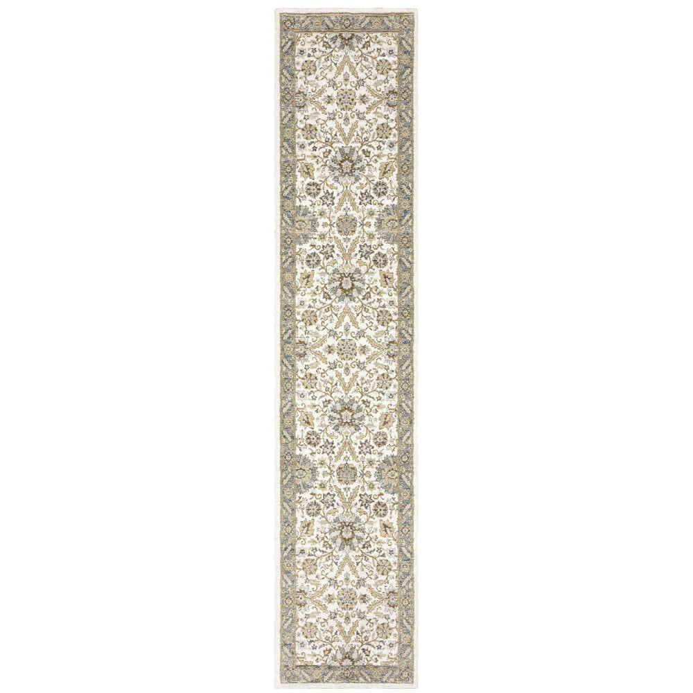 12' Runner Gray and Ivory Oriental Power Loom Runner Rug