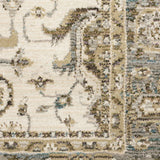 12' Runner Ivory Grey and Blue Oriental Power Loom Runner Rug - Homeroots