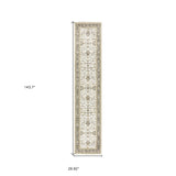 12' Runner Ivory Grey and Blue Oriental Power Loom Runner Rug - Homeroots