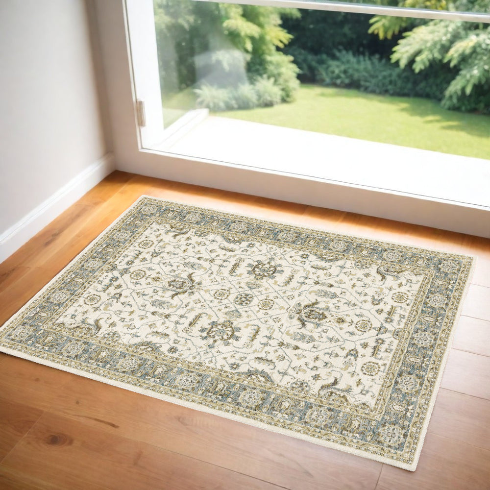 3' X 5' Gray and Ivory Oriental Power Loom Area Rug - Homeroots
