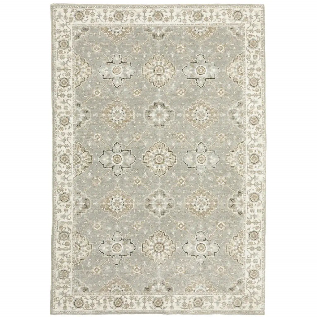 2' X 3' Gray and Ivory Oriental Power Loom Area Rug - Homeroots - Flyclothing LLC