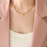 Brass Inlaid Zircon Letter Pendant Necklace - Trendsi - Flyclothing LLC