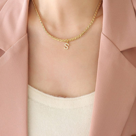 Brass Inlaid Zircon Letter Pendant Necklace - Trendsi