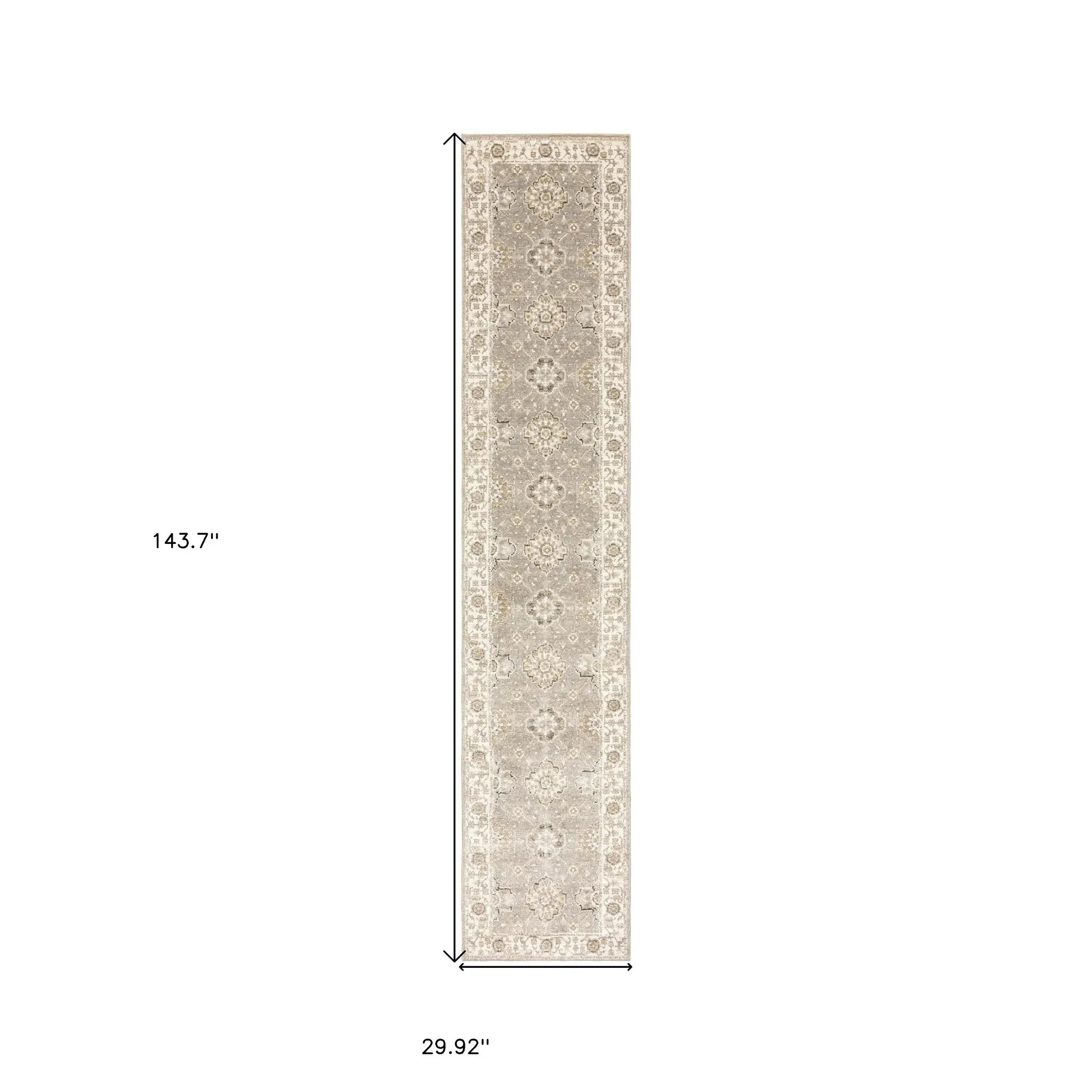 12' Runner Beige and Ivory Oriental Power Loom Runner Rug - Homeroots - Flyclothing LLC