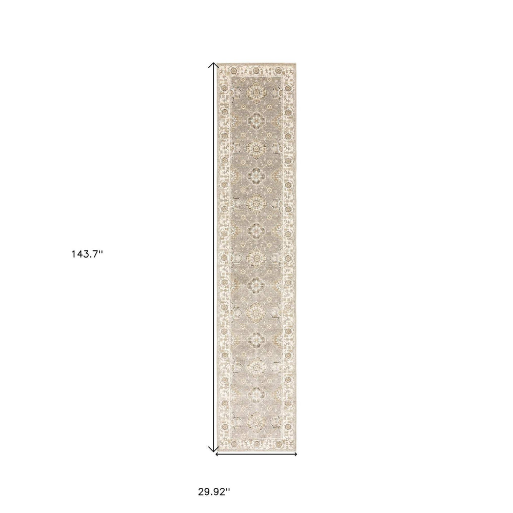 12' Runner Beige and Ivory Oriental Power Loom Runner Rug - Homeroots - Flyclothing LLC