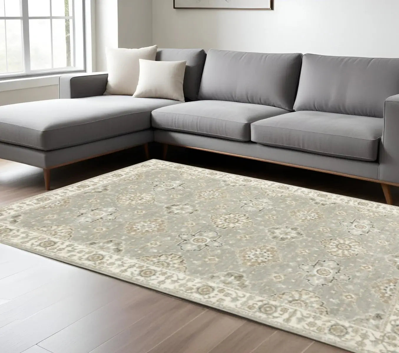 9' X 12' Gray and Ivory Oriental Power Loom Area Rug - Homeroots - Flyclothing LLC