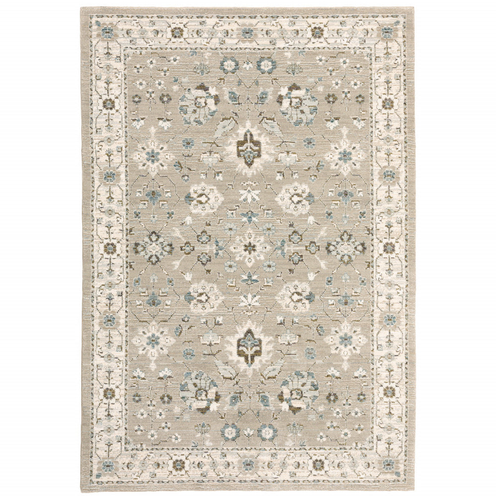 10' X 13' Beige and Ivory Oriental Power Loom Area Rug