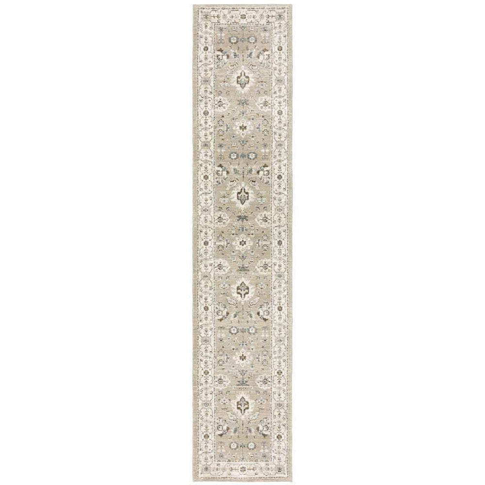 12' Runner Beige and Ivory Oriental Power Loom Runner Rug - Homeroots - Flyclothing LLC