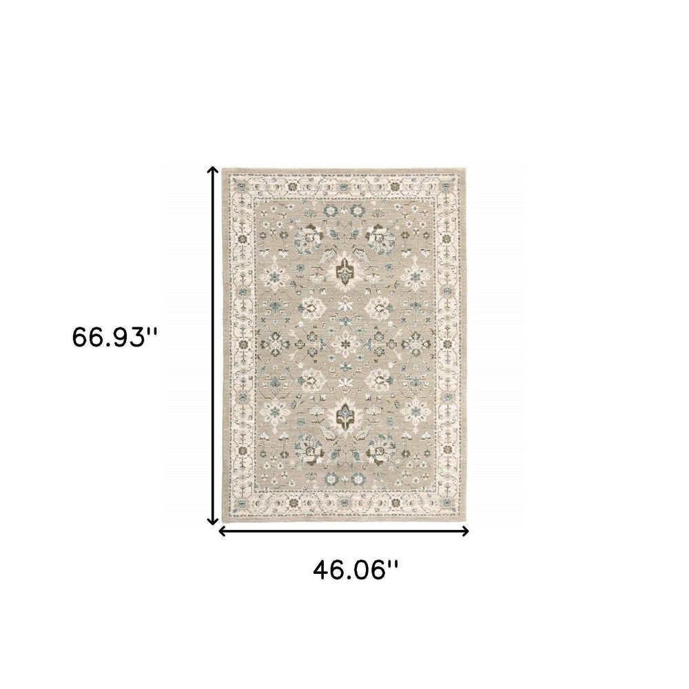 3' X 5' Beige and Ivory Oriental Power Loom Area Rug - Homeroots - Flyclothing LLC