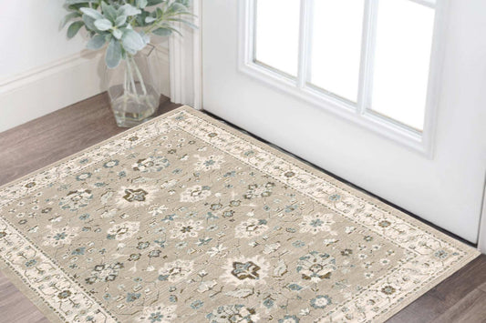 3' X 5' Beige and Ivory Oriental Power Loom Area Rug - Homeroots - Flyclothing LLC