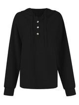 Drawstring Quarter Button Long Sleeve Hoodie - Trendsi - Flyclothing LLC