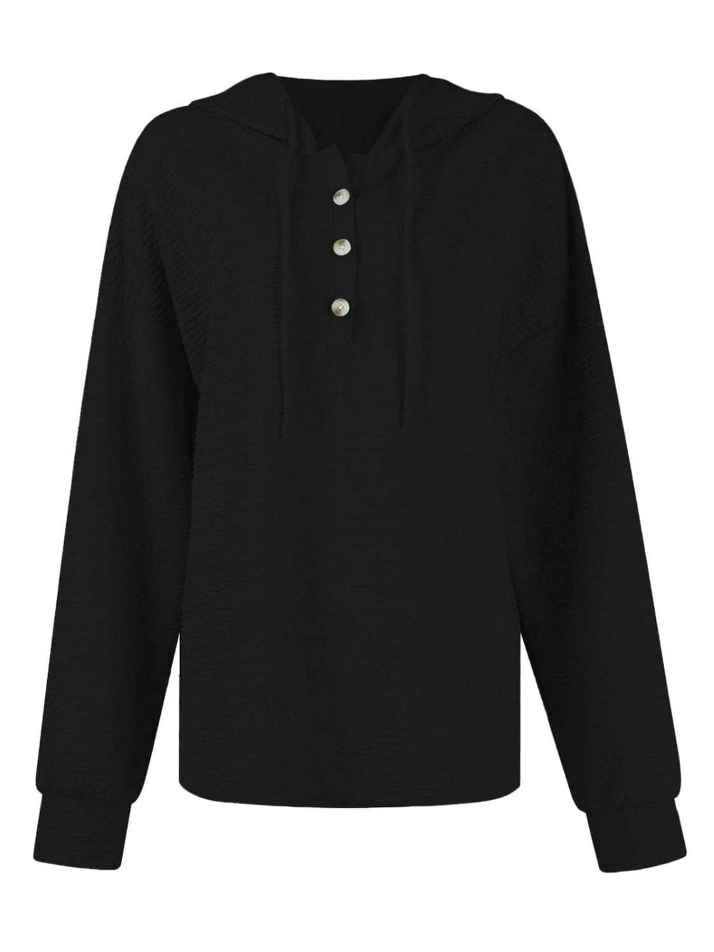 Drawstring Quarter Button Long Sleeve Hoodie - Trendsi - Flyclothing LLC