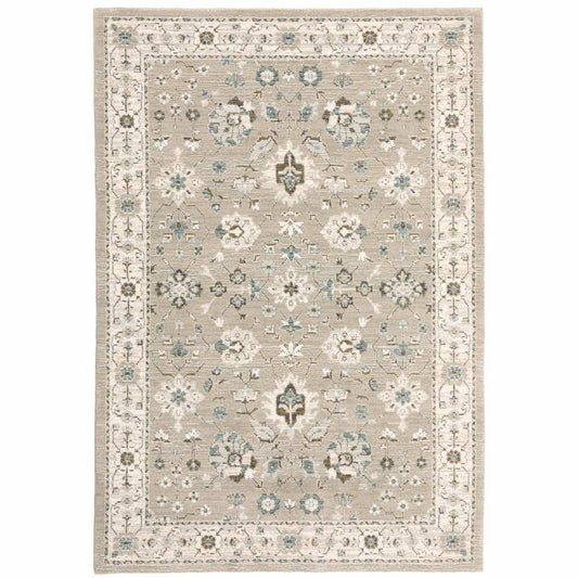 7' X 10' Beige and Ivory Oriental Power Loom Area Rug - Homeroots - Flyclothing LLC