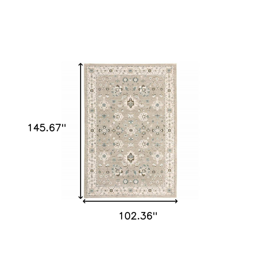 9' X 12' Beige and Ivory Oriental Power Loom Area Rug - Homeroots - Flyclothing LLC