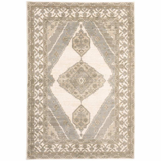 2' X 3' Beige and Ivory Oriental Power Loom Area Rug - Homeroots - Flyclothing LLC