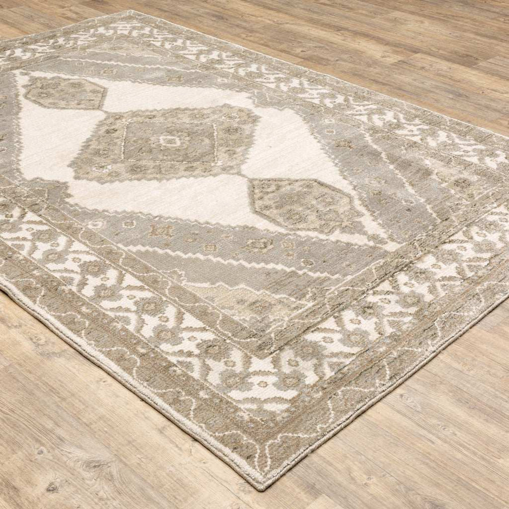 2' X 3' Beige and Ivory Oriental Power Loom Area Rug - Homeroots - Flyclothing LLC
