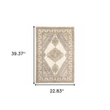 2' X 3' Beige and Ivory Oriental Power Loom Area Rug - Homeroots