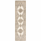 8' Runner Beige and Ivory Oriental Power Loom Runner Rug - Homeroots