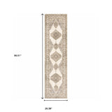 8' Runner Beige and Ivory Oriental Power Loom Runner Rug - Homeroots