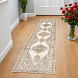 8' Runner Beige and Ivory Oriental Power Loom Runner Rug - Homeroots