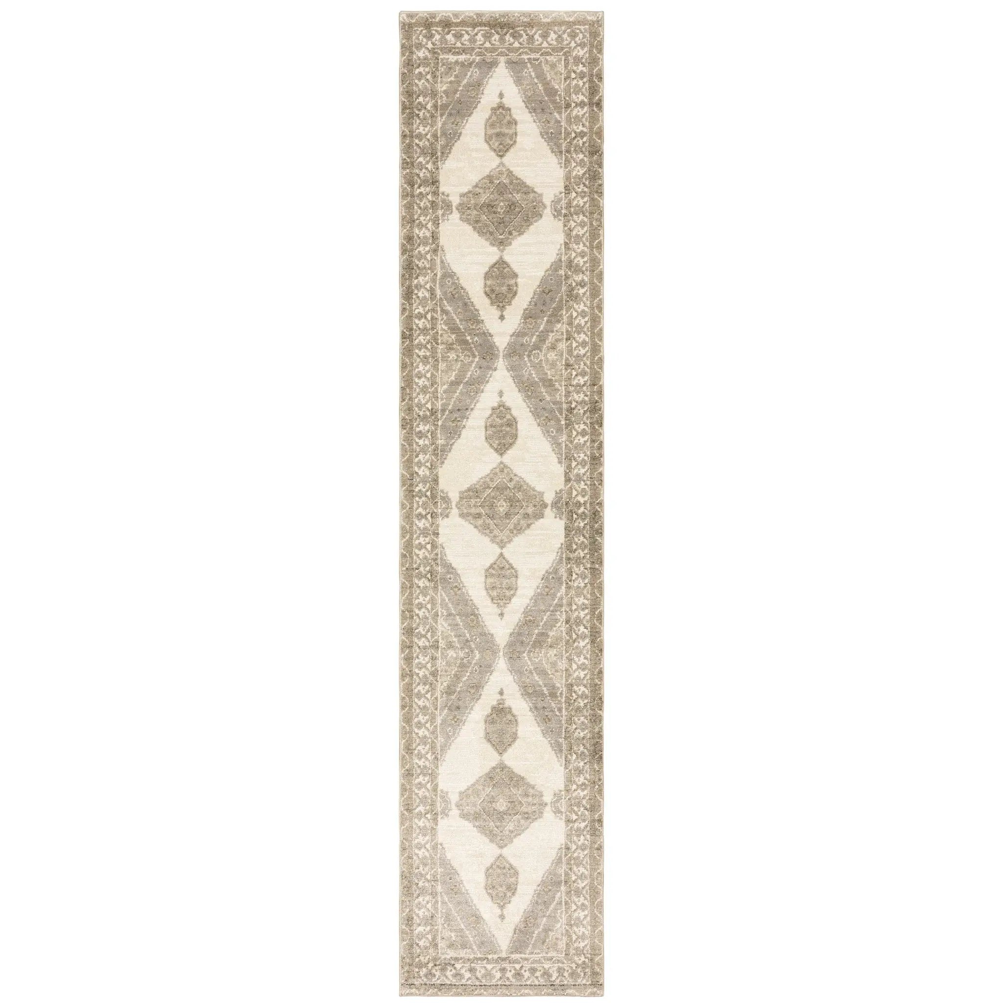 12' Runner Beige and Ivory Oriental Power Loom Runner Rug - Homeroots - Flyclothing LLC