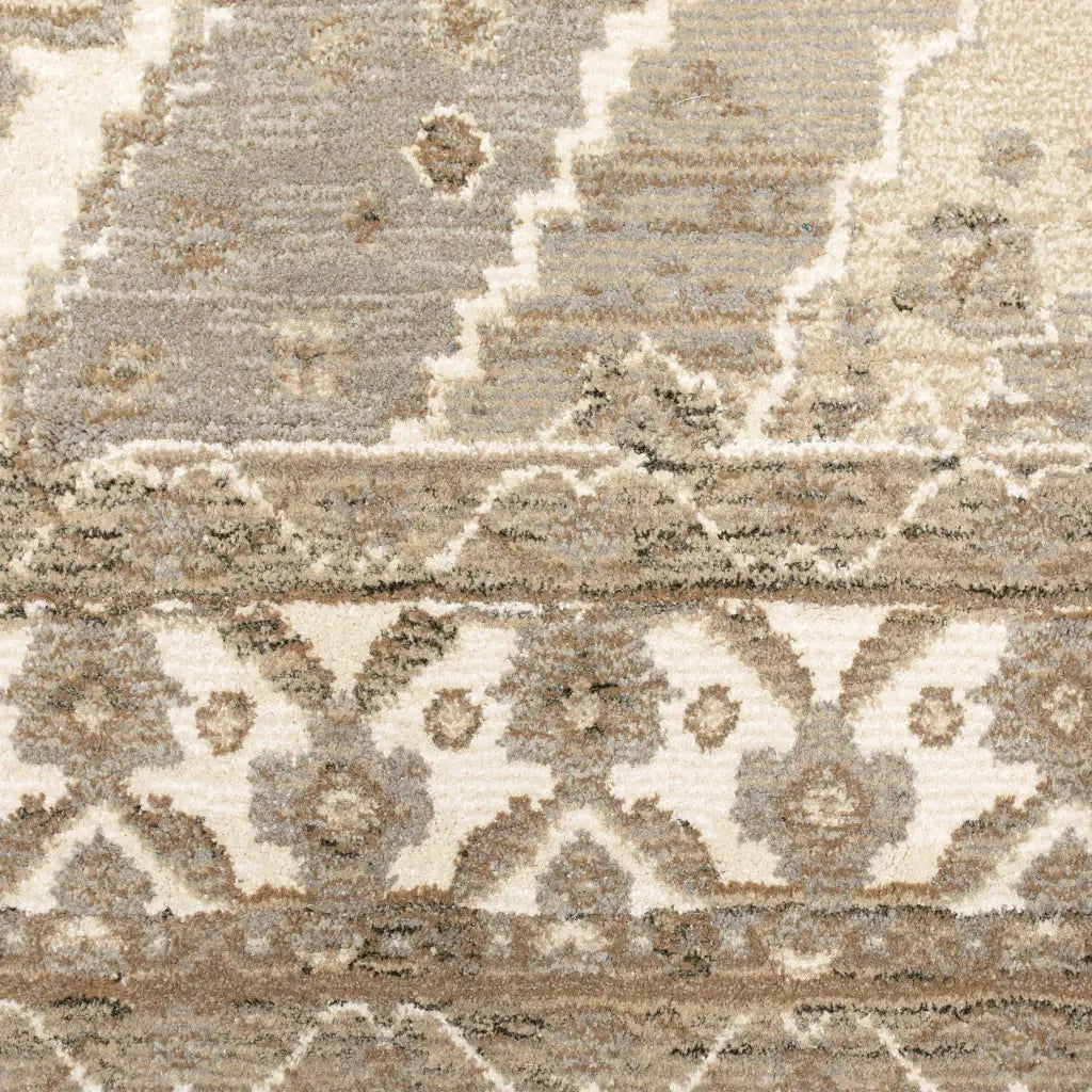 12' Runner Beige and Ivory Oriental Power Loom Runner Rug - Homeroots - Flyclothing LLC