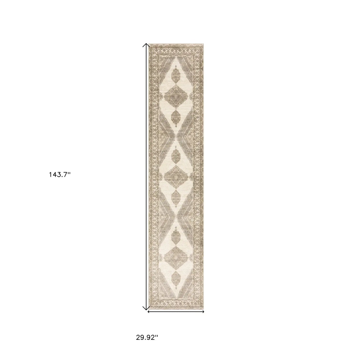 12' Runner Beige and Ivory Oriental Power Loom Runner Rug - Homeroots - Flyclothing LLC