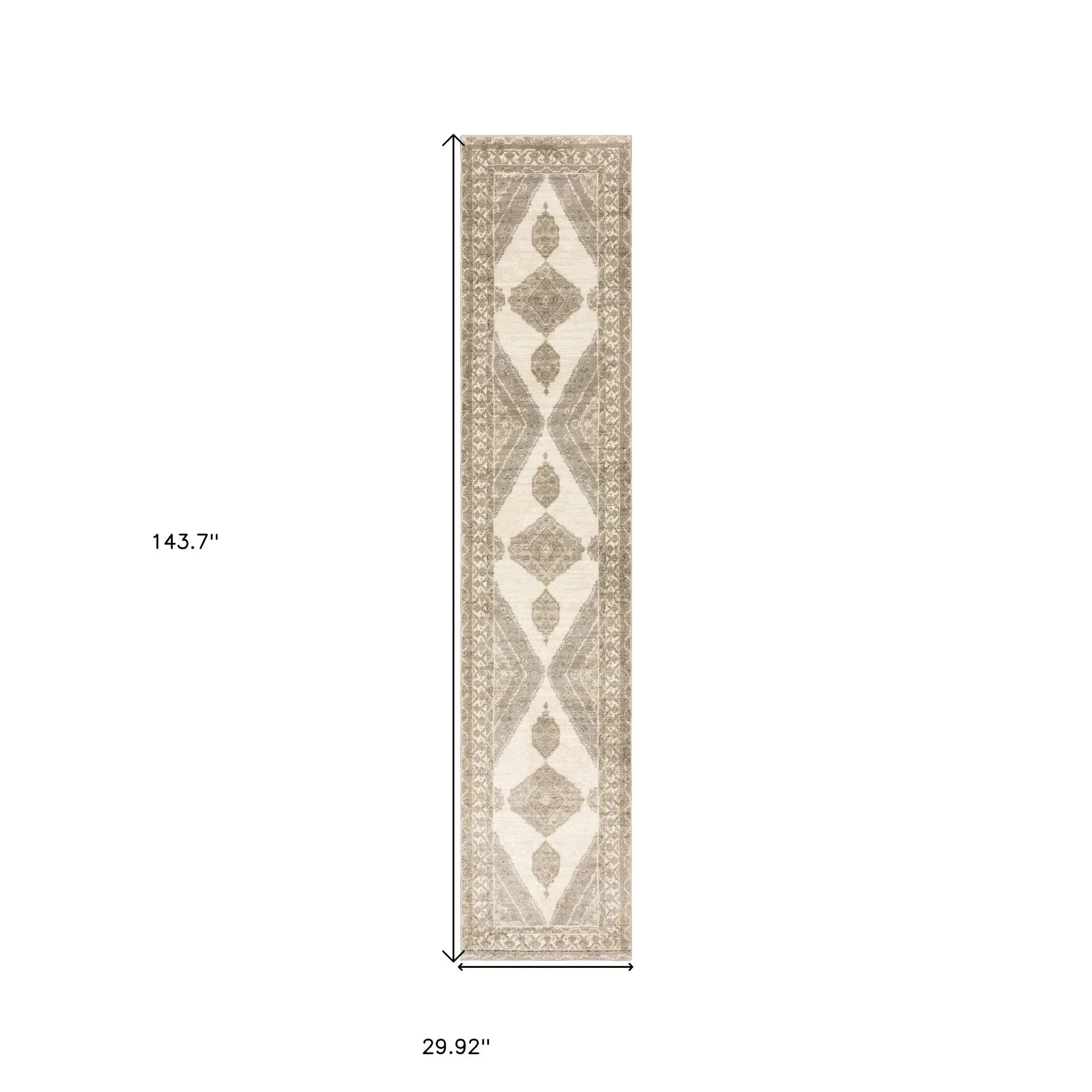 12' Runner Beige and Ivory Oriental Power Loom Runner Rug - Homeroots - Flyclothing LLC