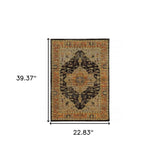 2' X 3' Black and Gold Oriental Power Loom Area Rug - Homeroots - Flyclothing LLC