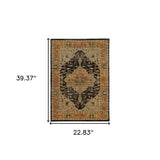 2' X 3' Black and Gold Oriental Power Loom Area Rug - Homeroots